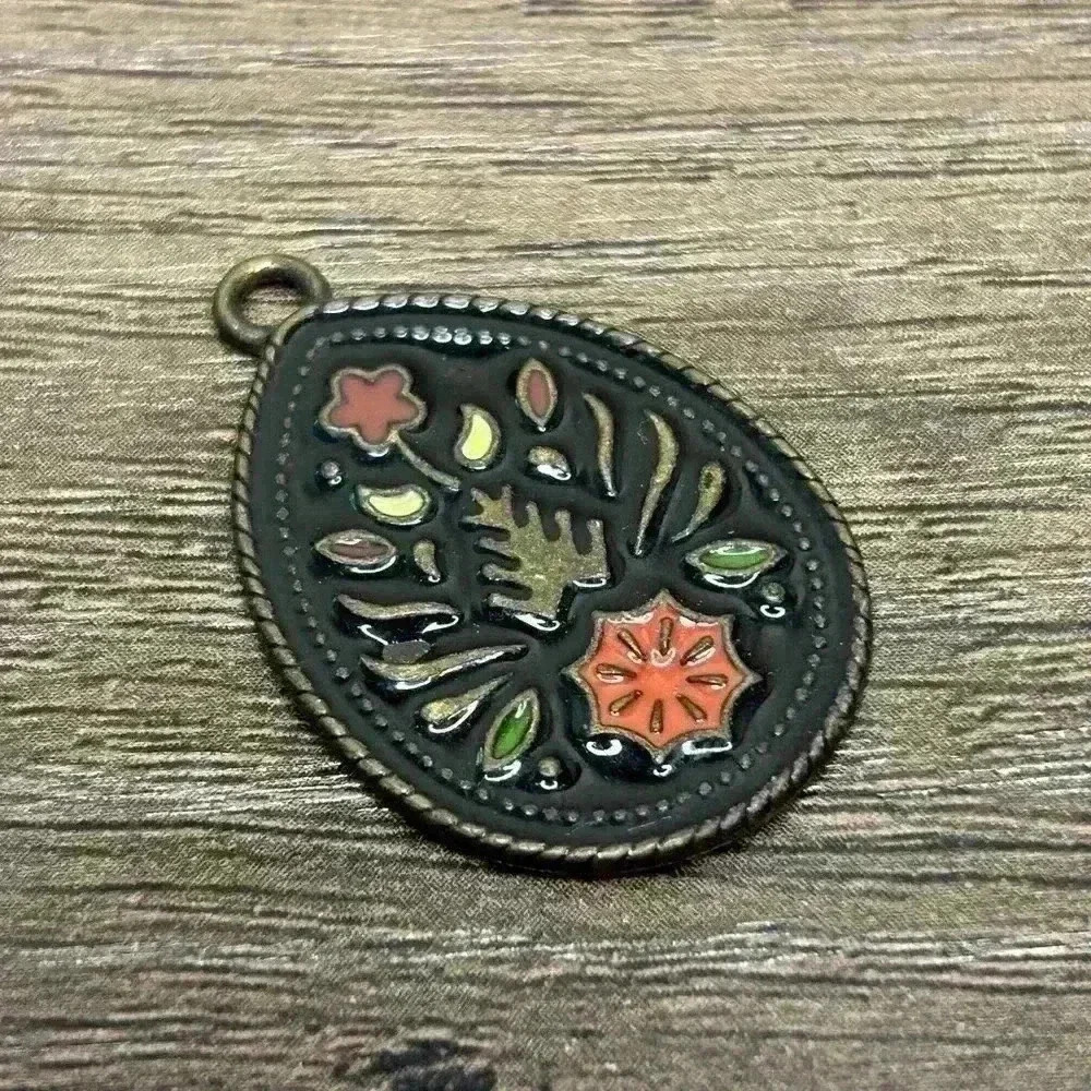 Vintage Persian Floral Black Enamel Pendant